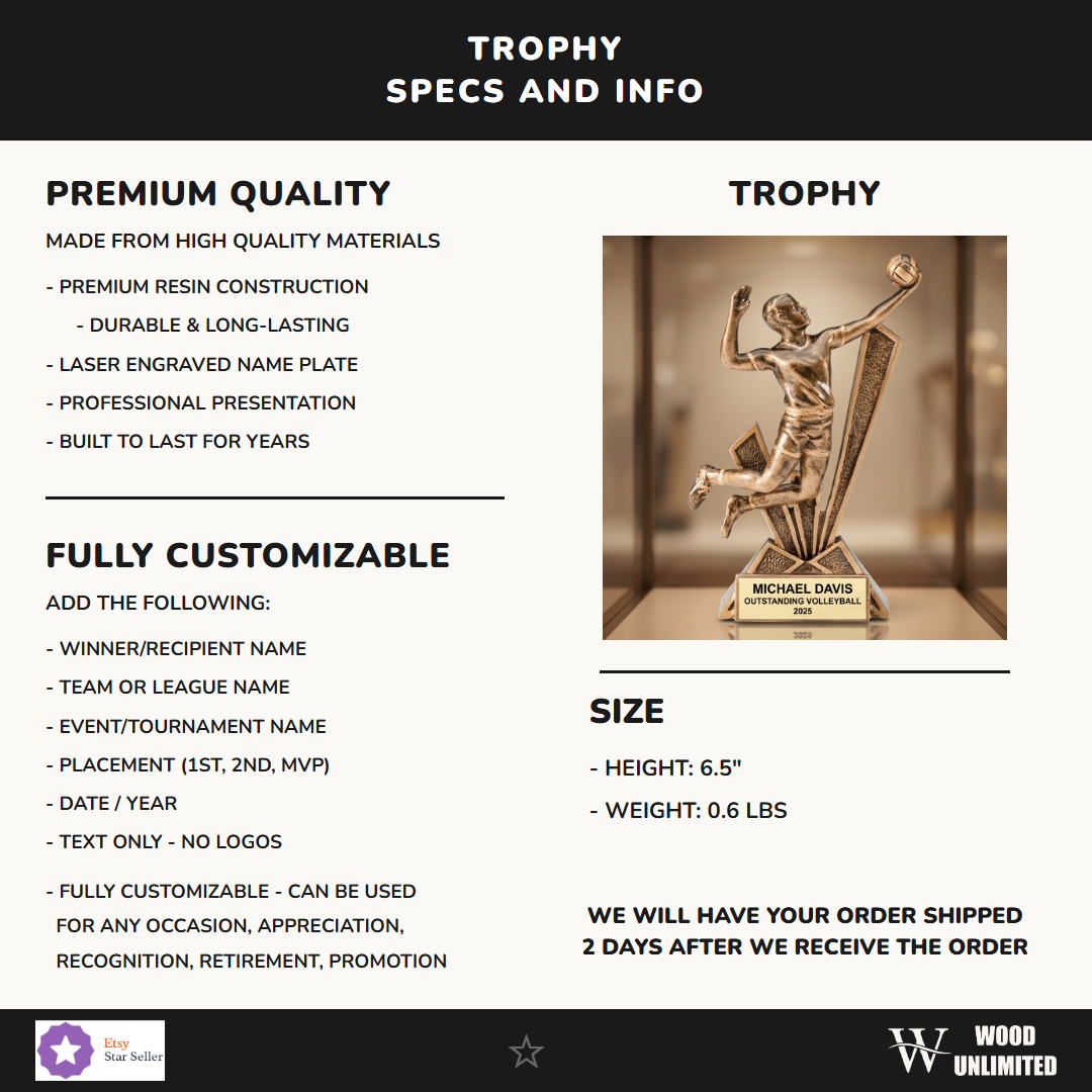 Volleyball Resin Figure Trophy 6.5"