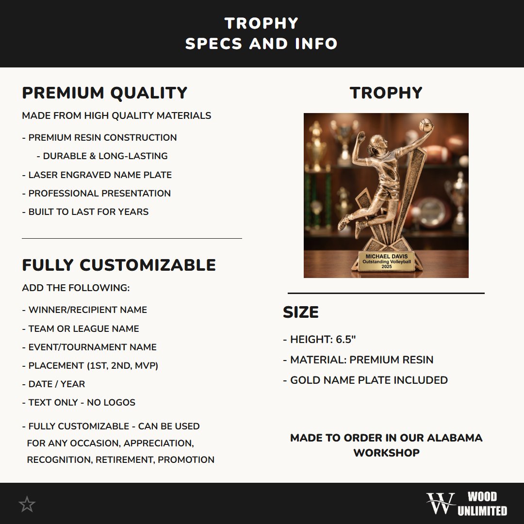 Volleyball Sports Award | Personalized Trophy | Custom Engraved | Team Gift | Checkmate Series