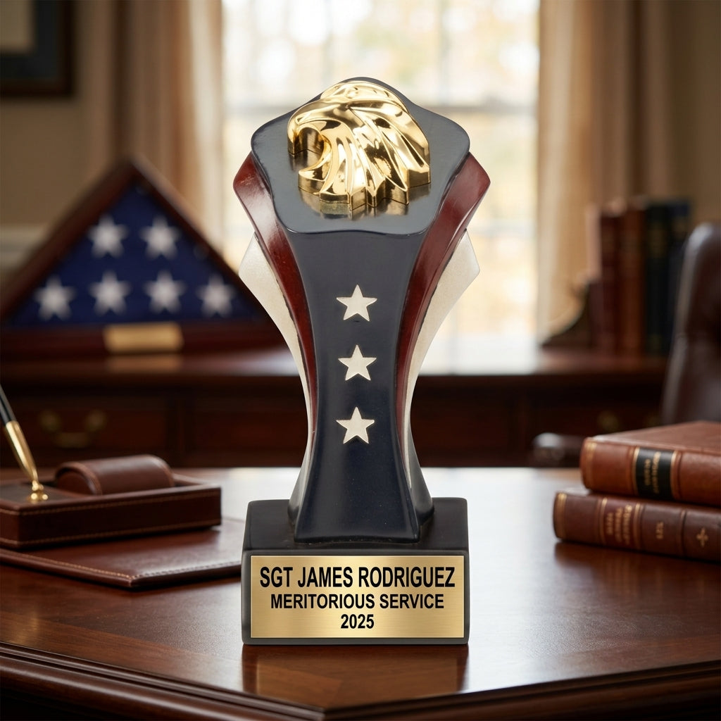 Military Award Trophy | Personalized | Custom Engraved | Retirement | Promotion | Achievement | Service Recognition - View 1