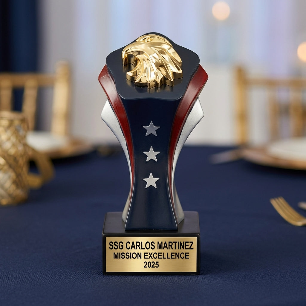 Military Award Trophy | Personalized | Custom Engraved | Retirement | Promotion | Achievement | Service Recognition - View 2