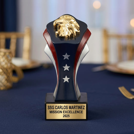 Military Award Trophy | Personalized | Custom Engraved | Retirement | Promotion | Achievement | Service Recognition - View 2