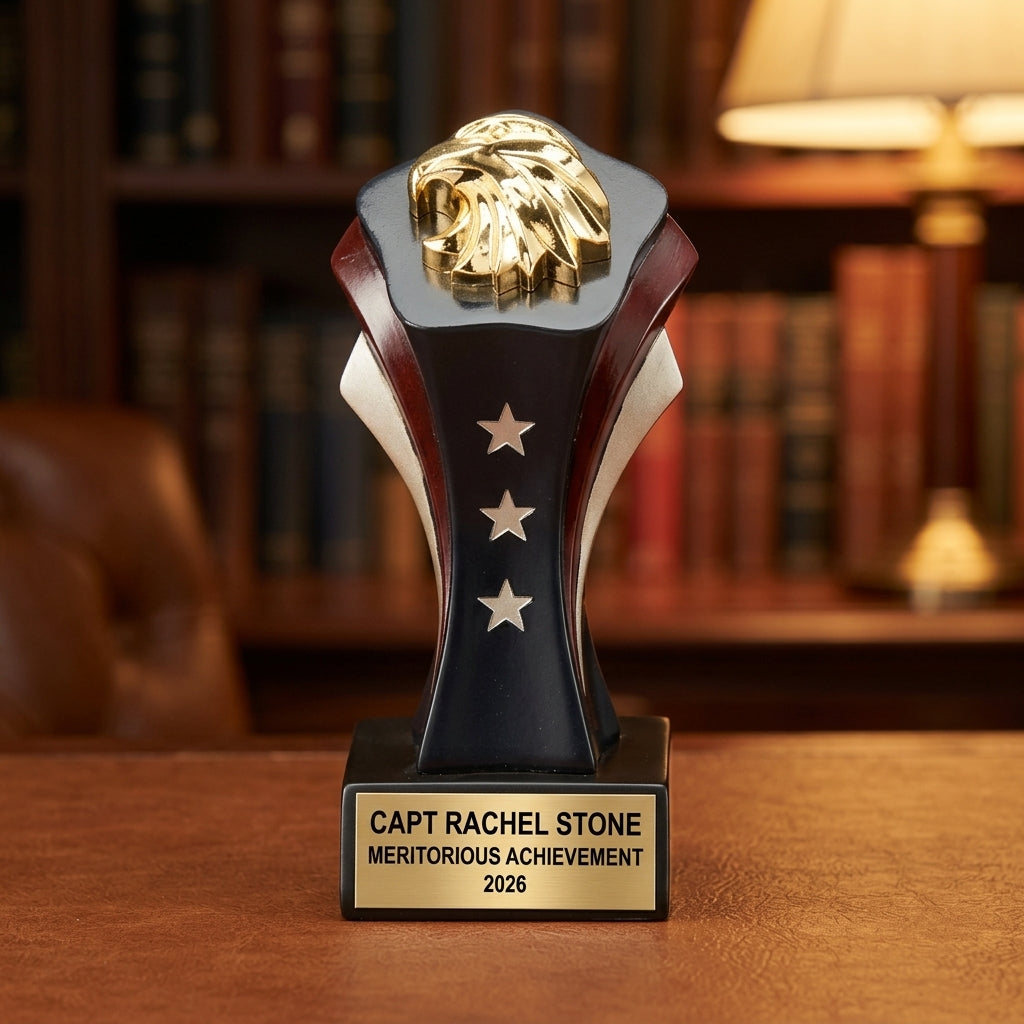 Military Award Trophy | Personalized | Custom Engraved | Retirement | Promotion | Achievement | Service Recognition - View 3