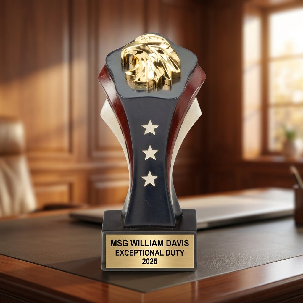 Military Award Trophy | Personalized | Custom Engraved | Retirement | Promotion | Achievement | Service Recognition - View 5