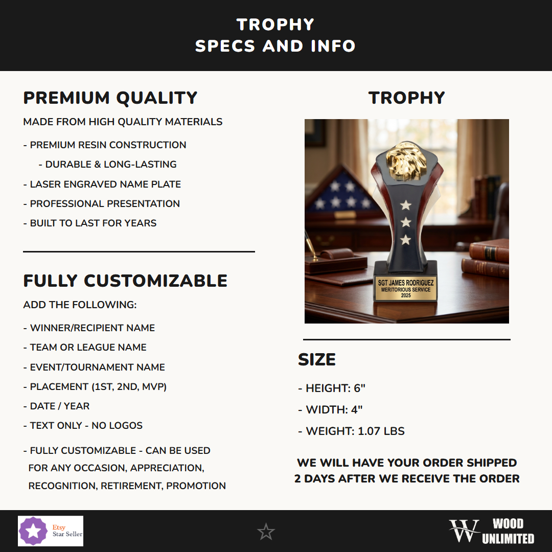Gold Eagle USA Trophy Personalized | Custom Engraved Military Patriotic Award Gift