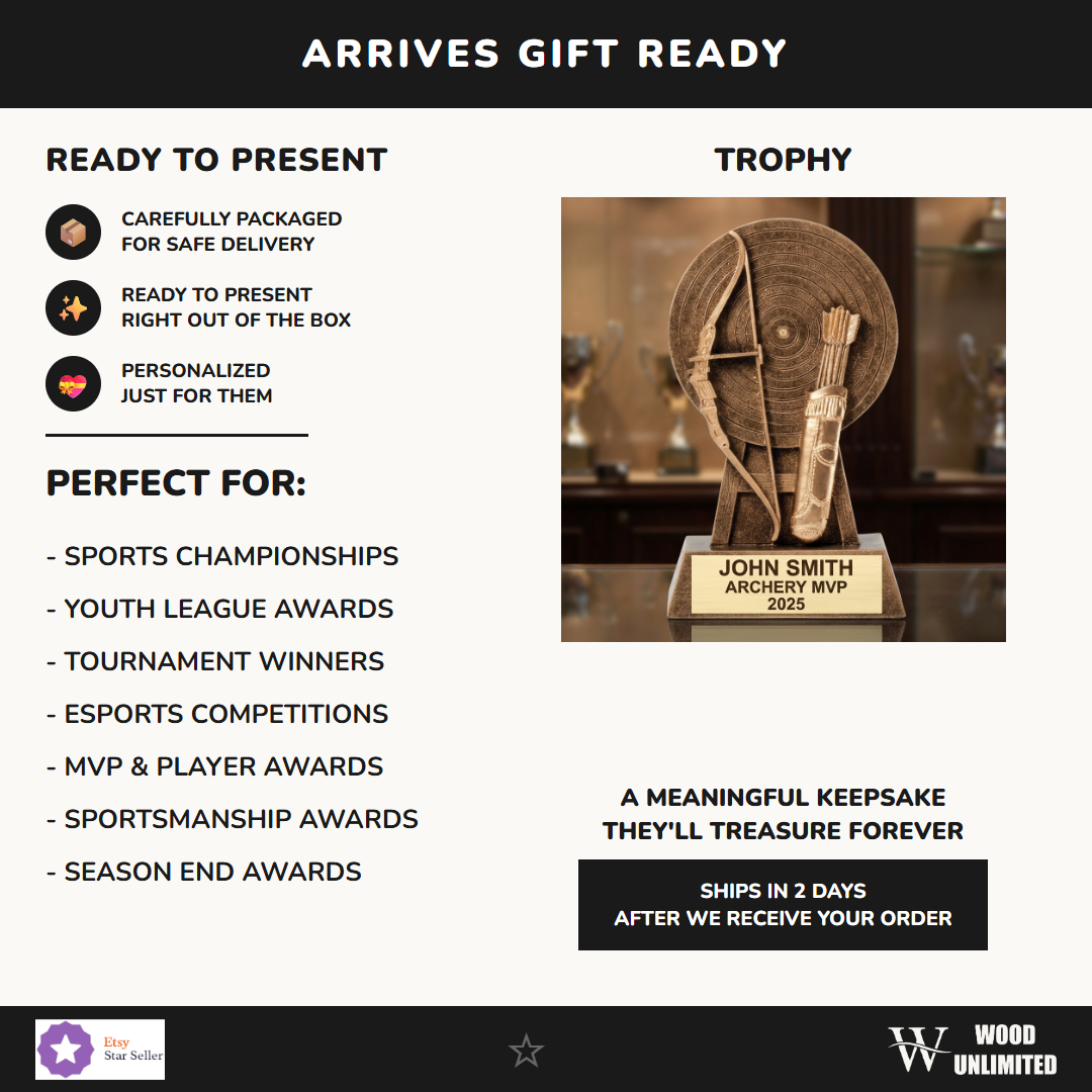 Personalized archery trophy ideal for tournament champions, MVP recognition, and school athletics