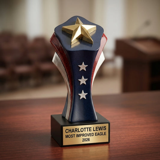 Personalized eagle patriotic award trophy - Wood Unlimited
