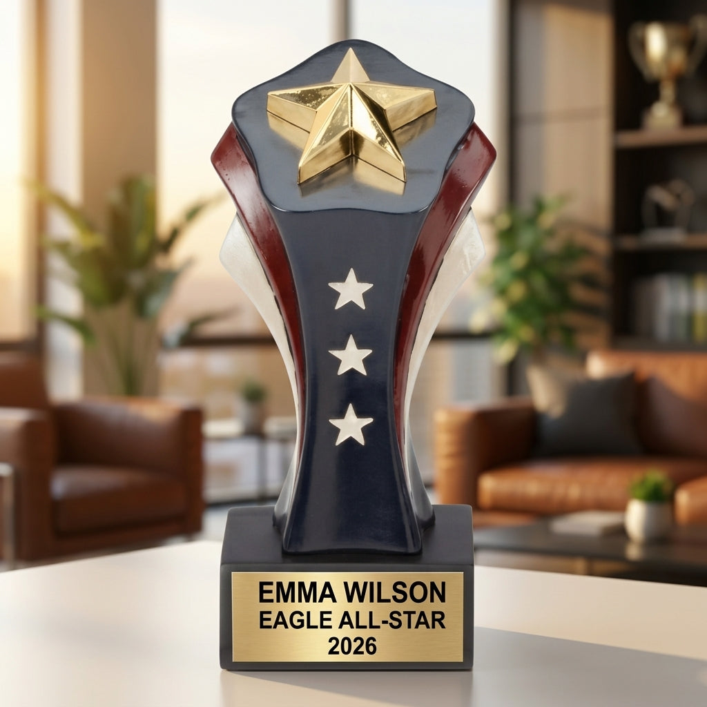 Personalized eagle patriotic award trophy - Wood Unlimited