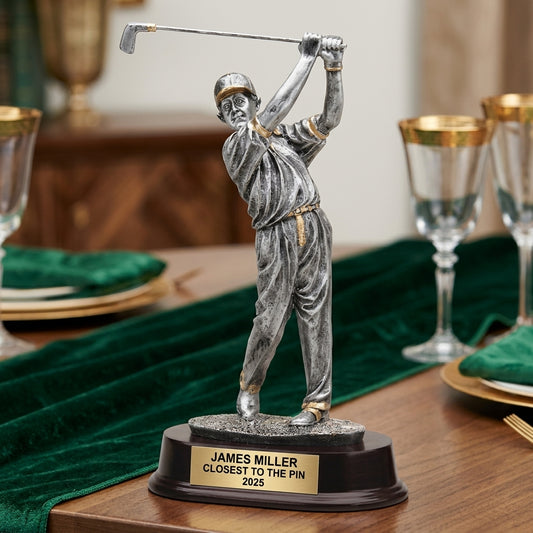 Golf Award Trophy | Personalized | Custom Engraved | Golfer with Cap | Champion Trophy | Golf Tournament Gift | Hole in One - View 2