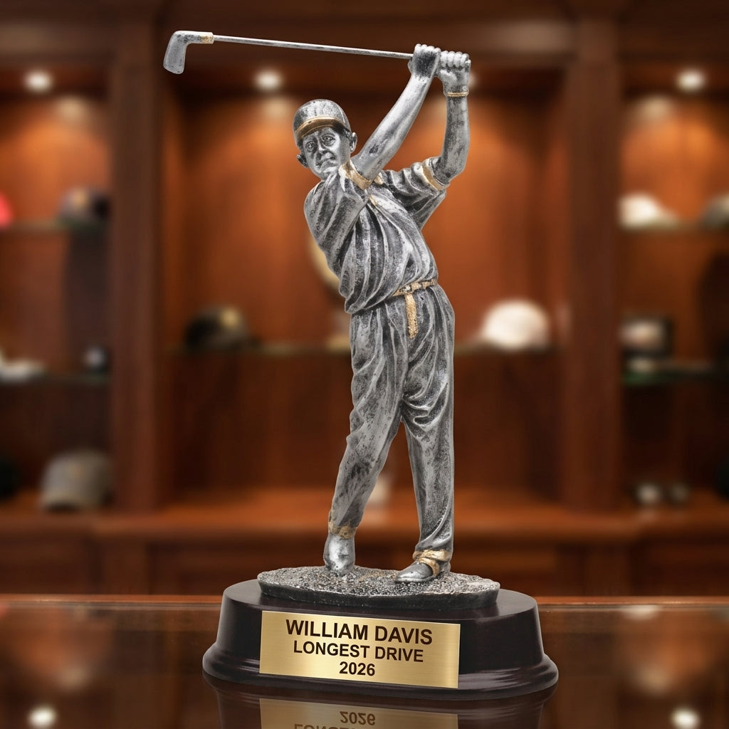 Golf Award Trophy | Personalized | Custom Engraved | Golfer with Cap | Champion Trophy | Golf Tournament Gift | Hole in One - View 3