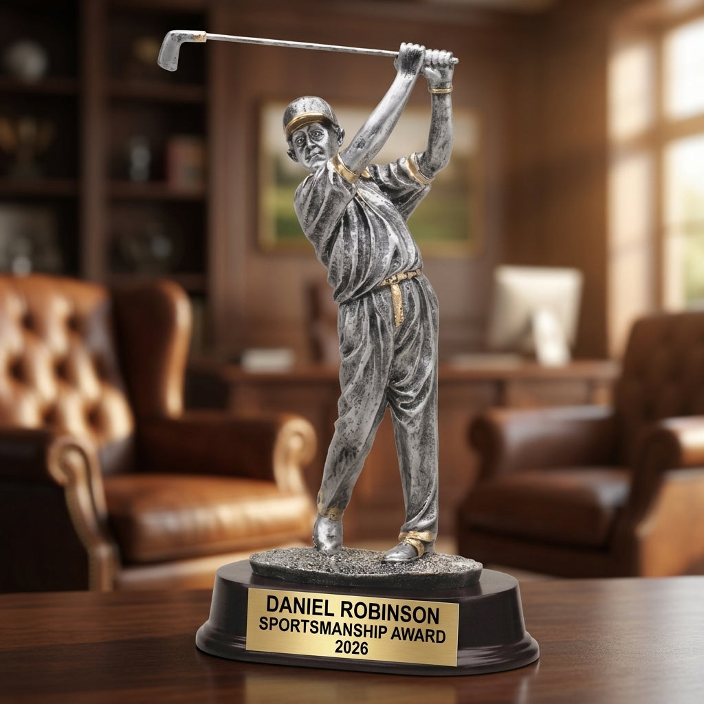 Golf Award Trophy | Personalized | Custom Engraved | Golfer with Cap | Champion Trophy | Golf Tournament Gift | Hole in One - View 4