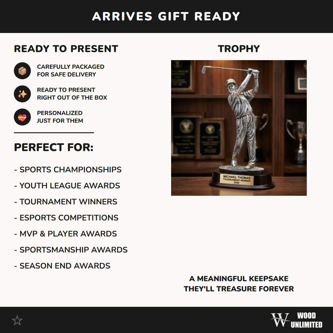 Golf Award Trophy | Personalized | Custom Engraved | Golfer with Cap | Champion Trophy | Golf Tournament Gift | Hole in One