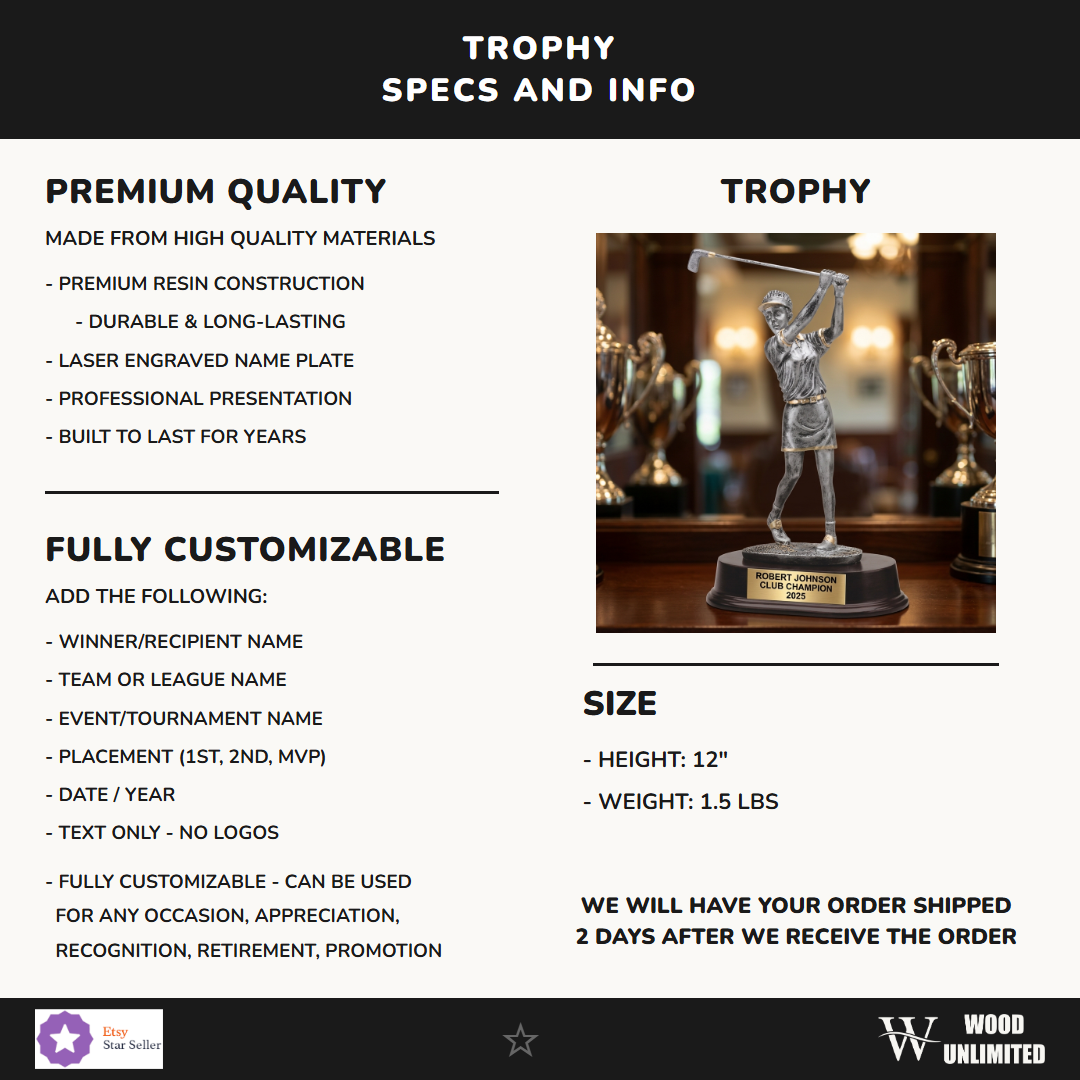 Golf Resin Figure Trophy 12"
