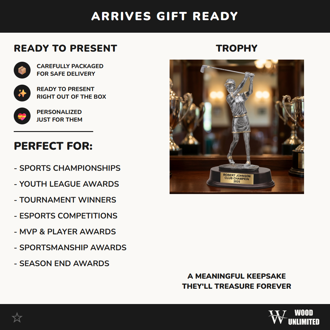 Golf Award Trophy | Personalized | Custom Engraved | Golfer With Cap | Unique Golf Gift