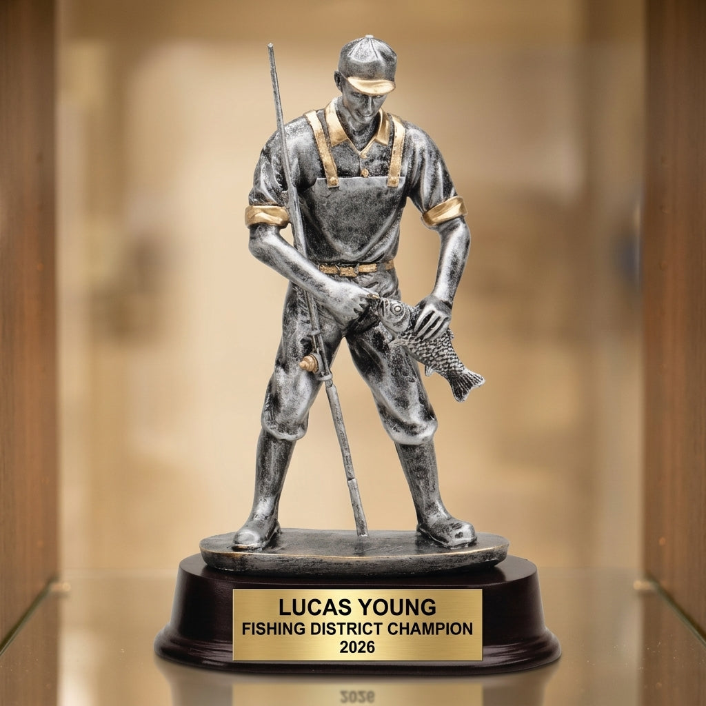 Fishing Trophy Award | Personalized Fisherman Award | Custom Engraved Fishing Gift | Fishing Tournament Trophy | Engraved Name Plate - View 1