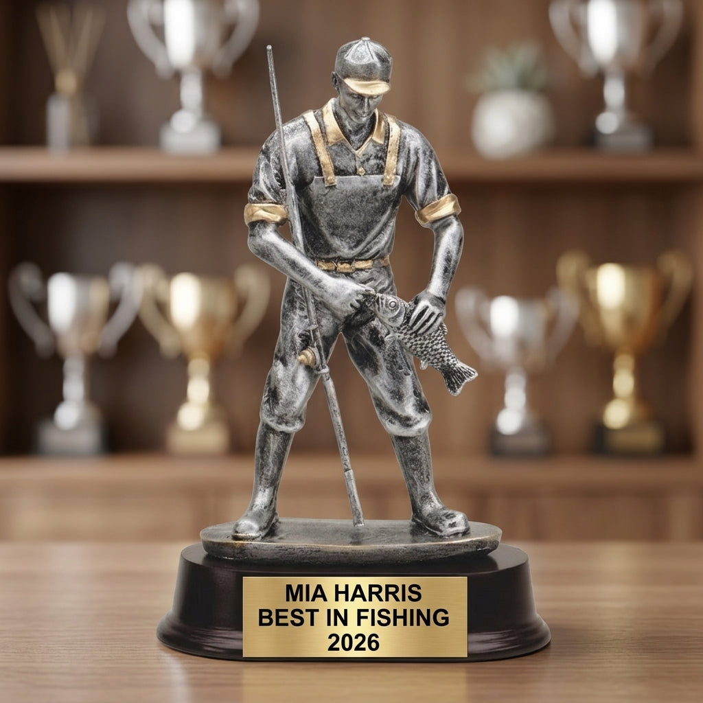 Fishing Trophy Award | Personalized Fisherman Award | Custom Engraved Fishing Gift | Fishing Tournament Trophy | Engraved Name Plate - View 4
