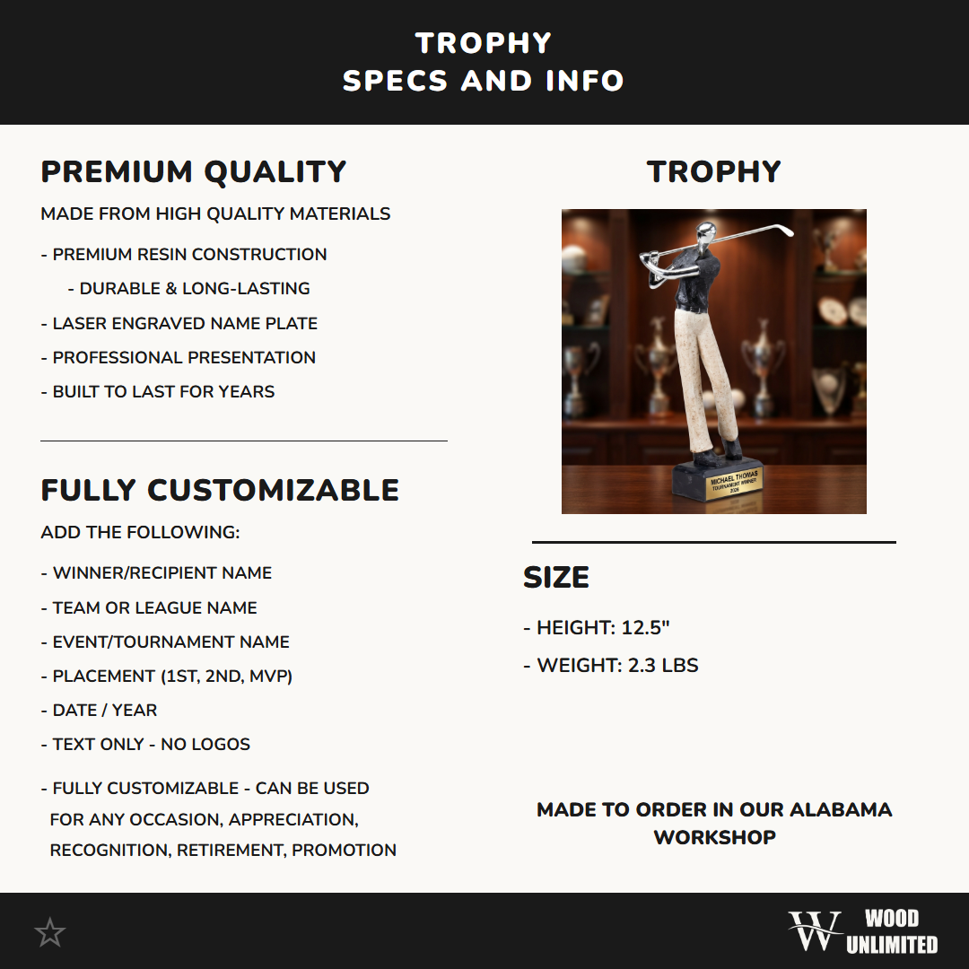 Personalized | Golf Award | Custom Engraved | Personalized Golf Trophy | Custom Engraved Award | Golfer Figurine | Tournament Winner