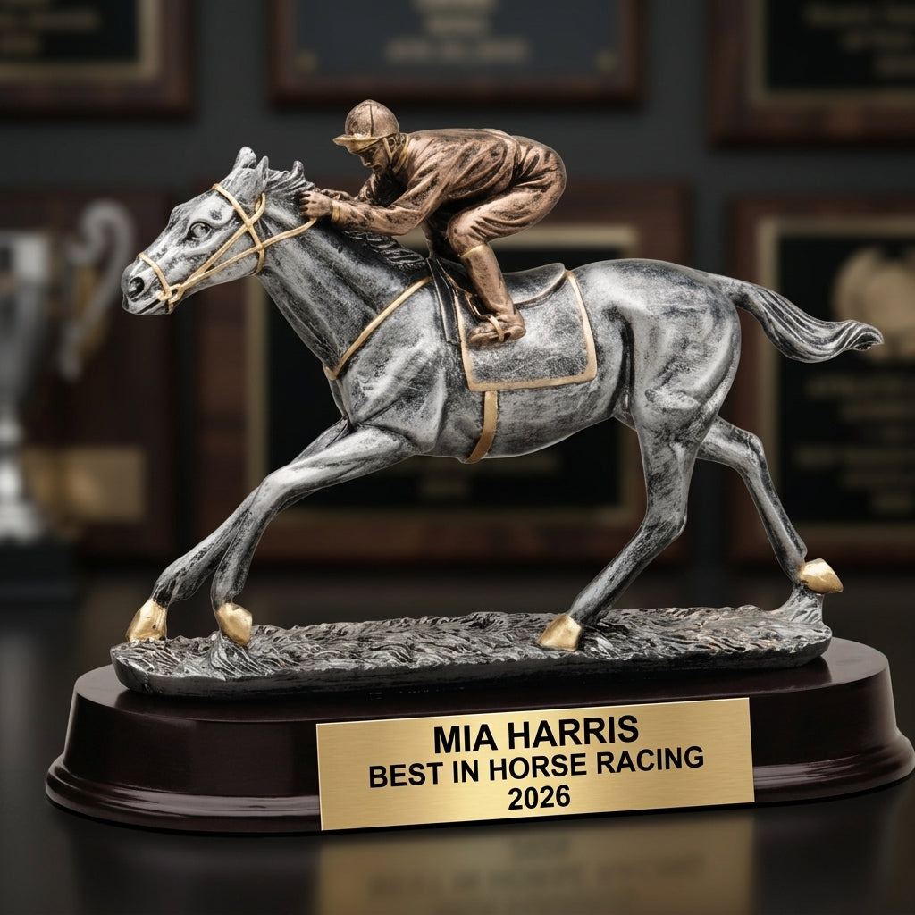 Horse Racing Award Trophy | Personalized | Custom Engraved | Horse Race Champion | Jockey Award | Equestrian Gift - View 3