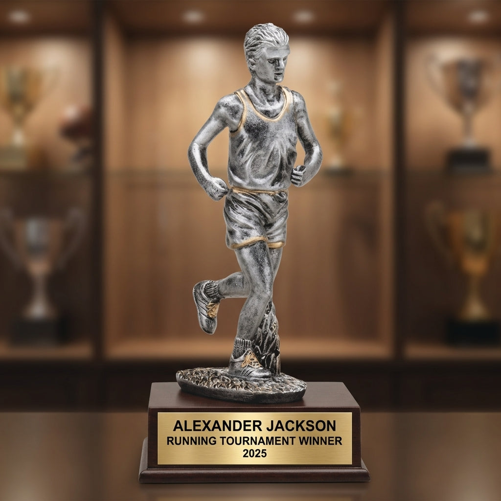 Running Award Trophy | Personalized | Custom Engraved | Male Runner | Achievement Gift | Race Winner | Engraved Running Award - View 1