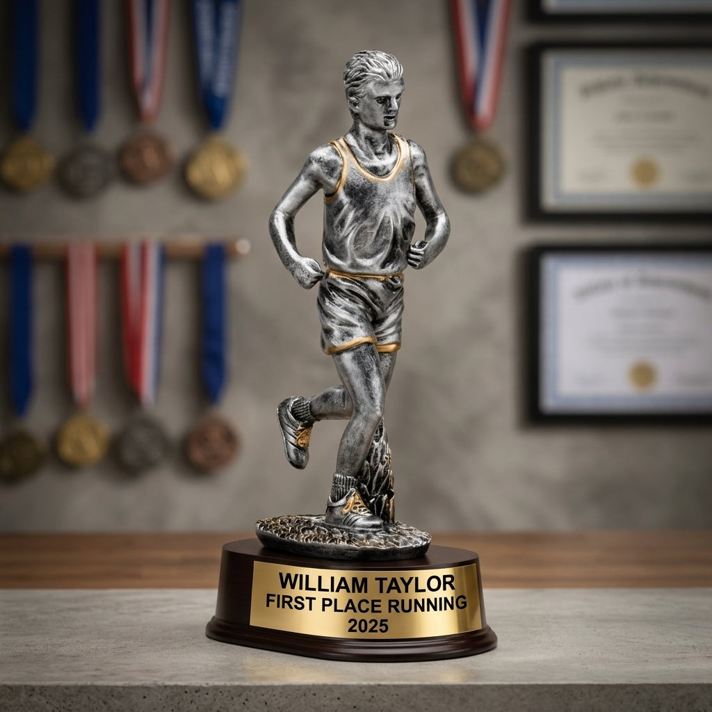Running Award Trophy | Personalized | Custom Engraved | Male Runner | Achievement Gift | Race Winner | Engraved Running Award - View 3
