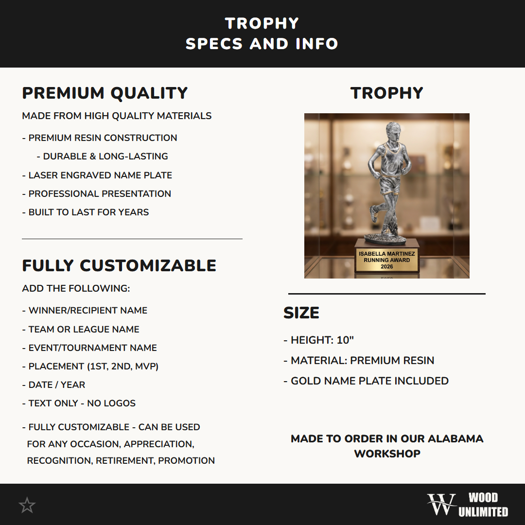 Running Award Trophy | Personalized | Custom Engraved | Male Runner | Achievement Gift | Race Winner | Engraved Running Award
