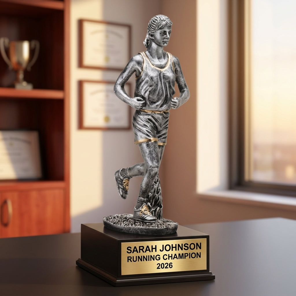 Running Trophy Award | Personalized Running Award | Custom Engraved | Female Runner | Running Gift | Engraved Award - View 5