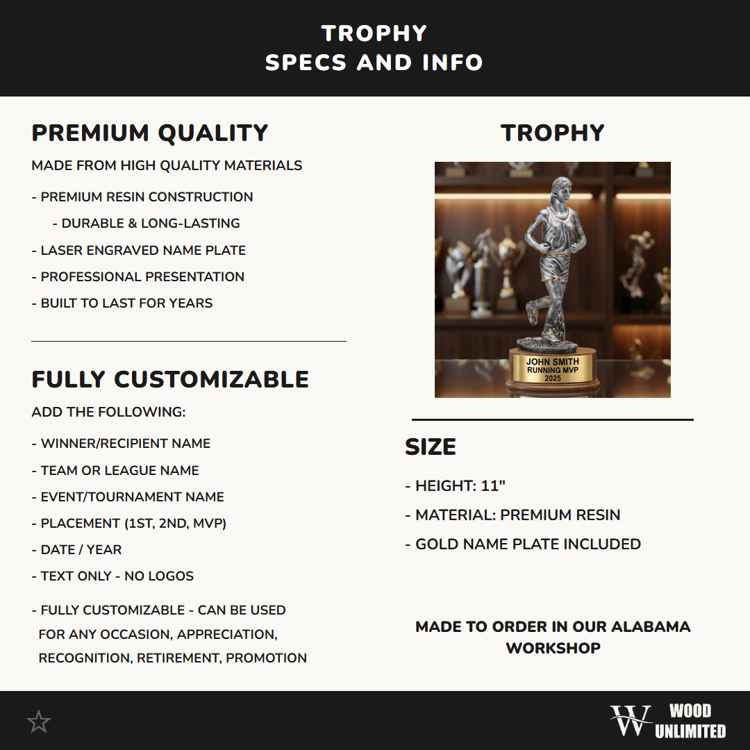 Running Trophy Award | Personalized Running Award | Custom Engraved | Female Runner | Running Gift | Engraved Award