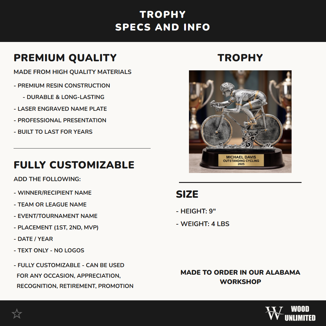 Personalized | Cycling Award | Custom Engraved | Cycling Trophy | Bike Award | Road Cyclist | Engraved | Race Winner | Triathlon