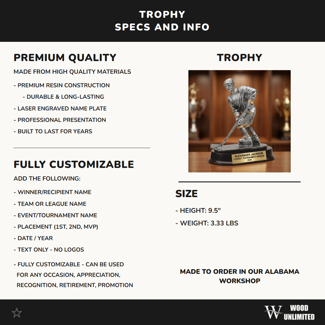 Personalized | Ice Hockey Award | Custom Engraved | Hockey Trophy | Engraved | Custom | Player Award | MVP Trophy | Team Gift