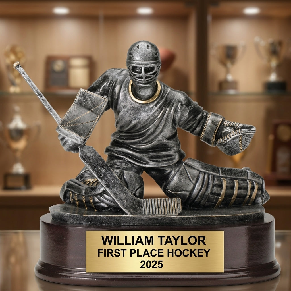 Hockey Goalie Trophy | Personalized Hockey Award | Custom Engraved Name Plate | Hockey Gift | Team Award | Tournament Trophy - View 1