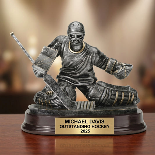 Hockey Goalie Trophy | Personalized Hockey Award | Custom Engraved Name Plate | Hockey Gift | Team Award | Tournament Trophy - View 2