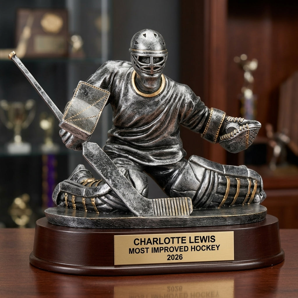 Hockey Goalie Trophy | Personalized Hockey Award | Custom Engraved Name Plate | Hockey Gift | Team Award | Tournament Trophy - View 3