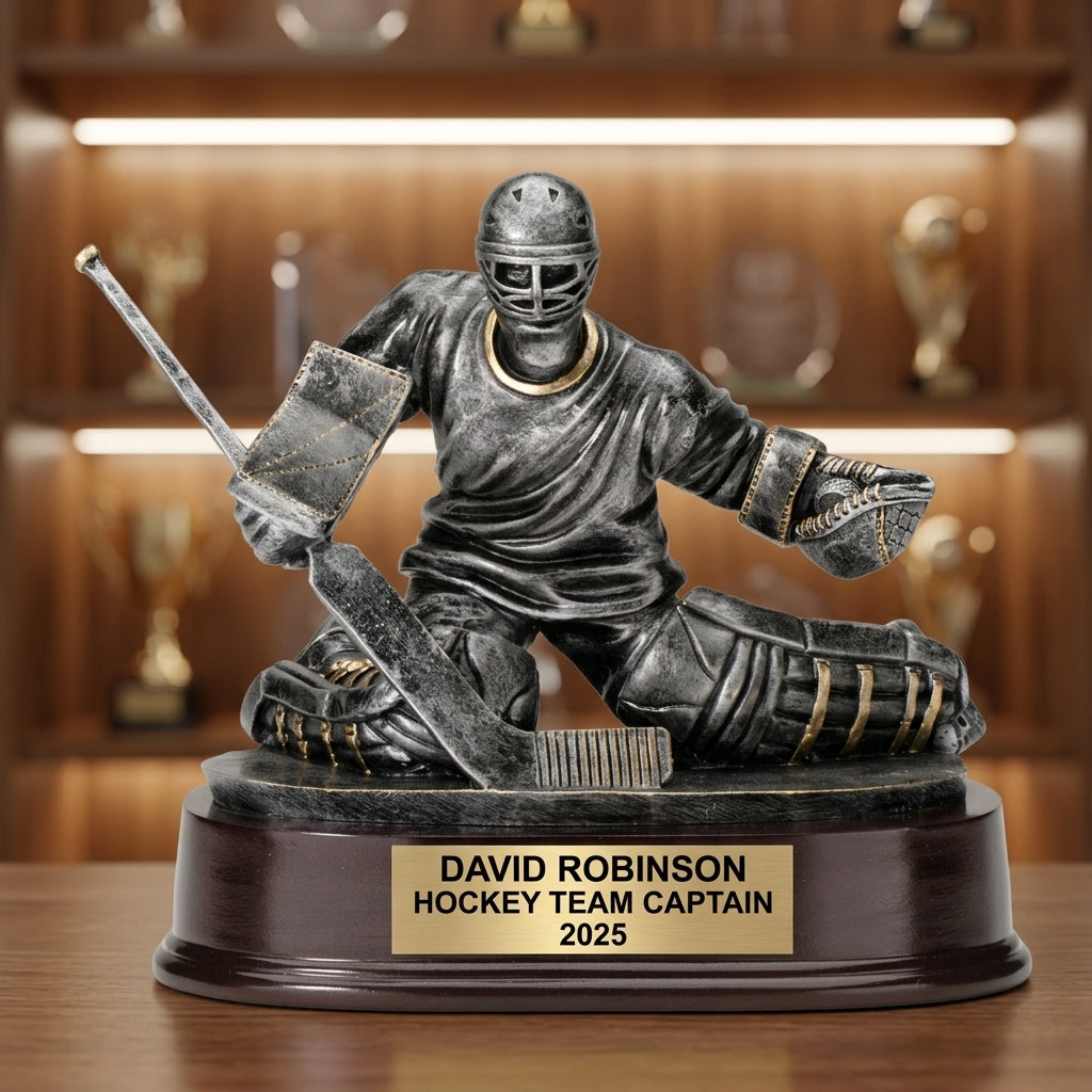 Hockey Goalie Trophy | Personalized Hockey Award | Custom Engraved Name Plate | Hockey Gift | Team Award | Tournament Trophy - View 4