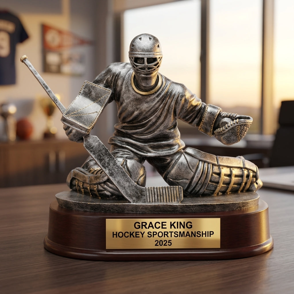 Hockey Goalie Trophy | Personalized Hockey Award | Custom Engraved Name Plate | Hockey Gift | Team Award | Tournament Trophy - View 5