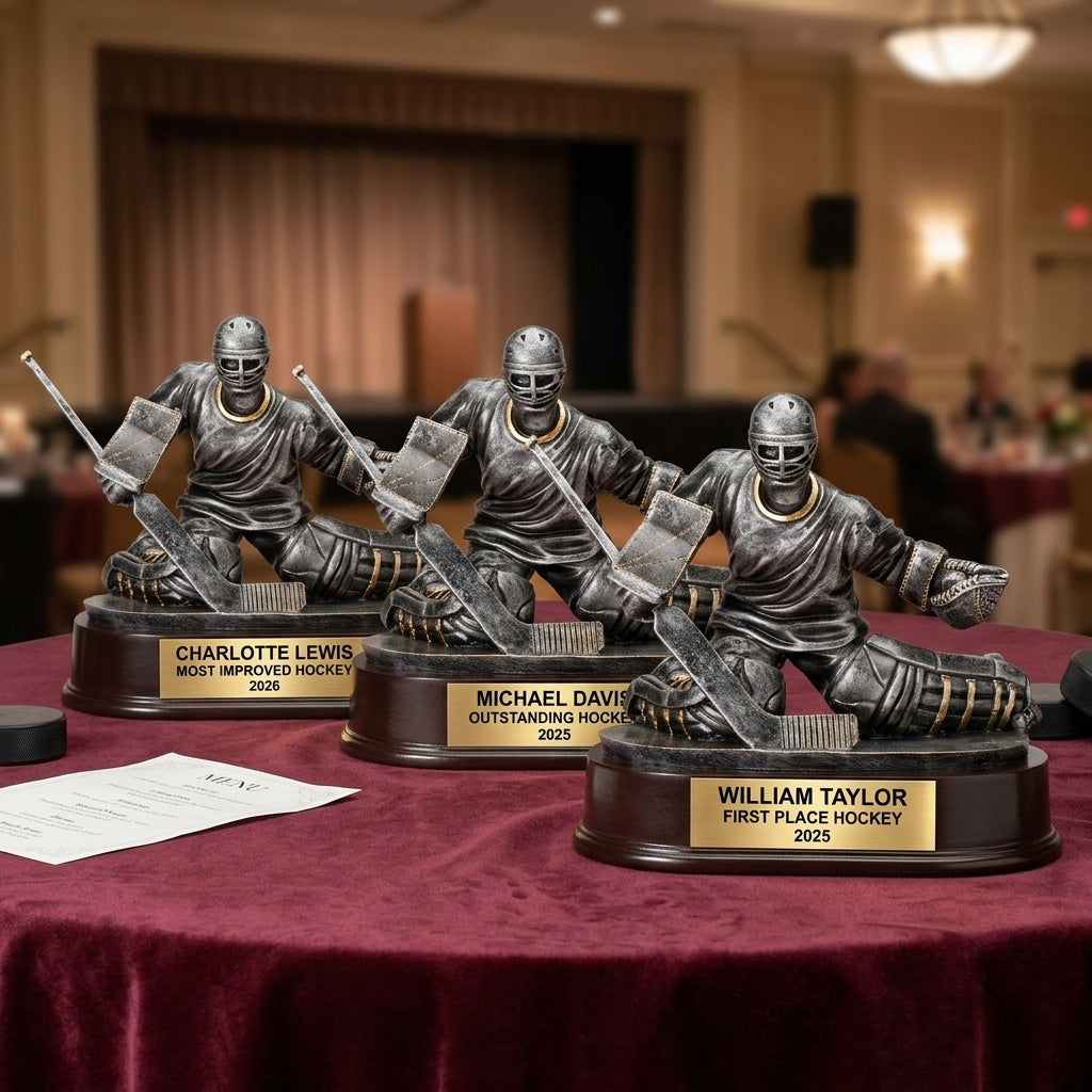 Hockey Goalie Trophy | Personalized Hockey Award | Custom Engraved Name Plate | Hockey Gift | Team Award | Tournament Trophy - View 6
