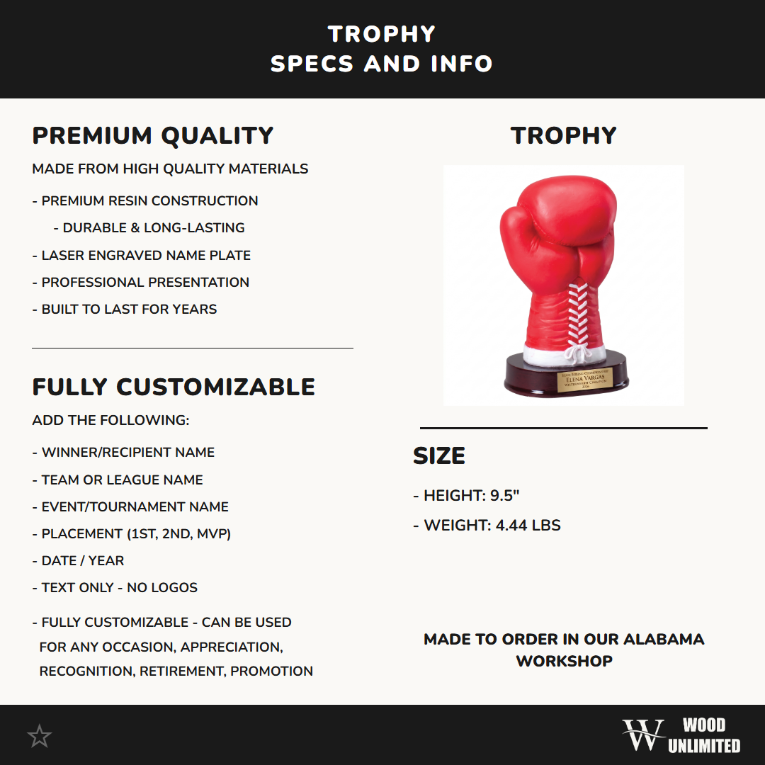Boxing Award Trophy | Personalized | Custom Engraved Boxing Glove | Boxing Gift | Champion Award | Boxing Tournament Trophy