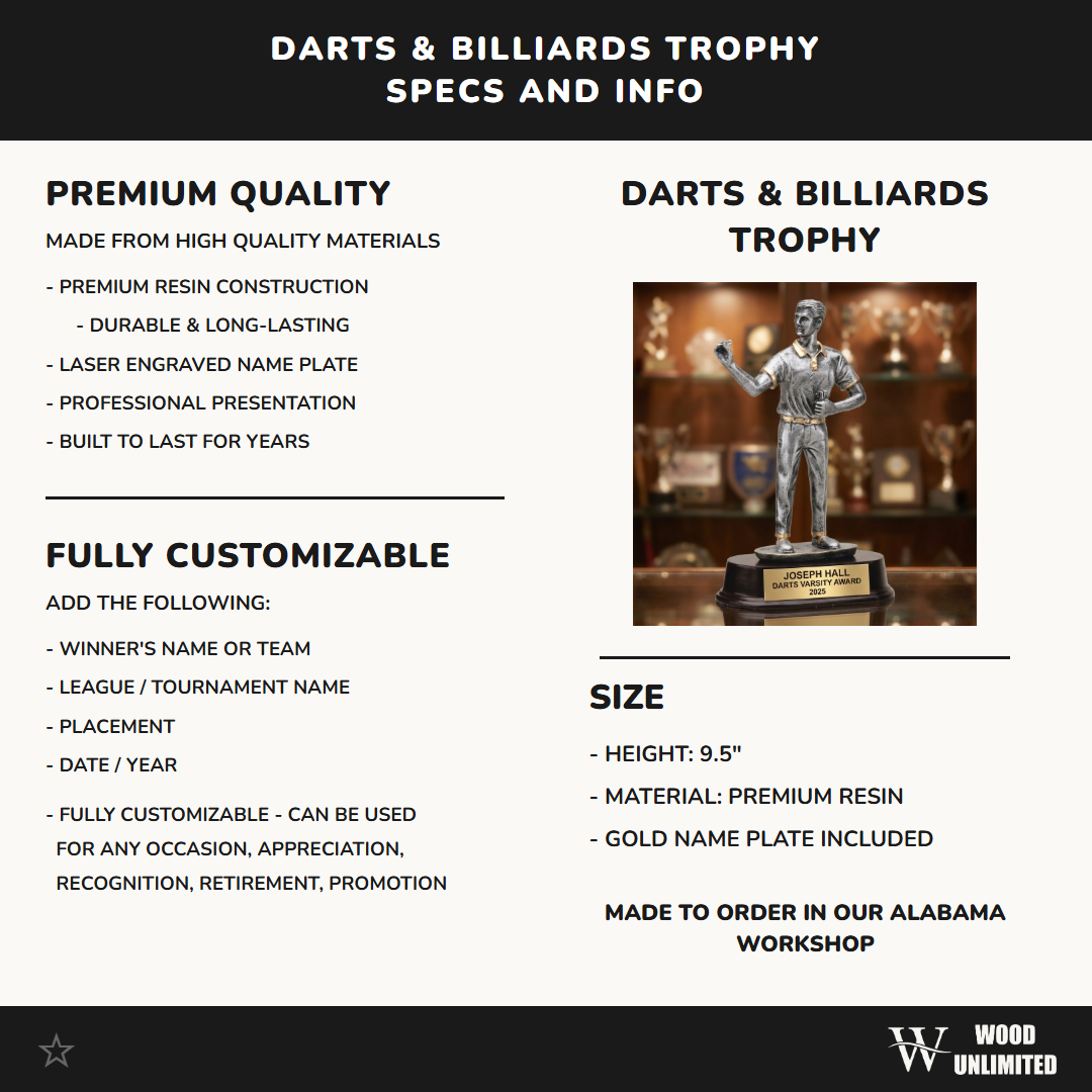 Darts Award Trophy | Personalized | Custom Engraved | Darts Gift | Tournament Trophy | Darts Champion | Engraved Darts Award