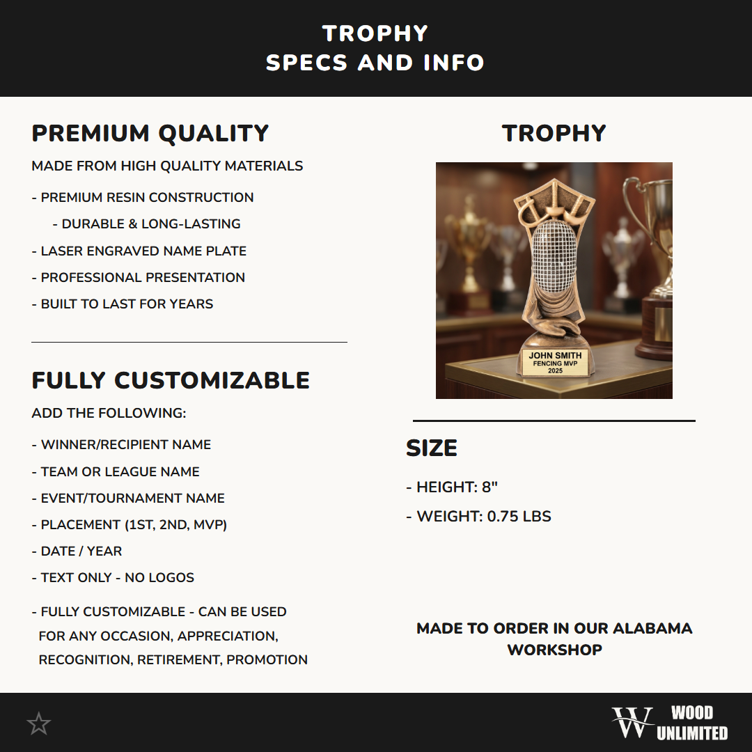 Personalized | Fencing Award | Custom Engraved | Fencing Trophy | Engraved Award | Personalized Fencer | Custom Fencing | Youth Fencing