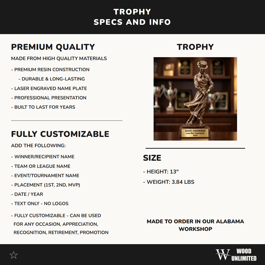 Personalized | Vintage Golf Award | Custom Engraved | Women's Golfer | Award Trophy | Personalized Engraved | Lady Golf | Tournament Prize