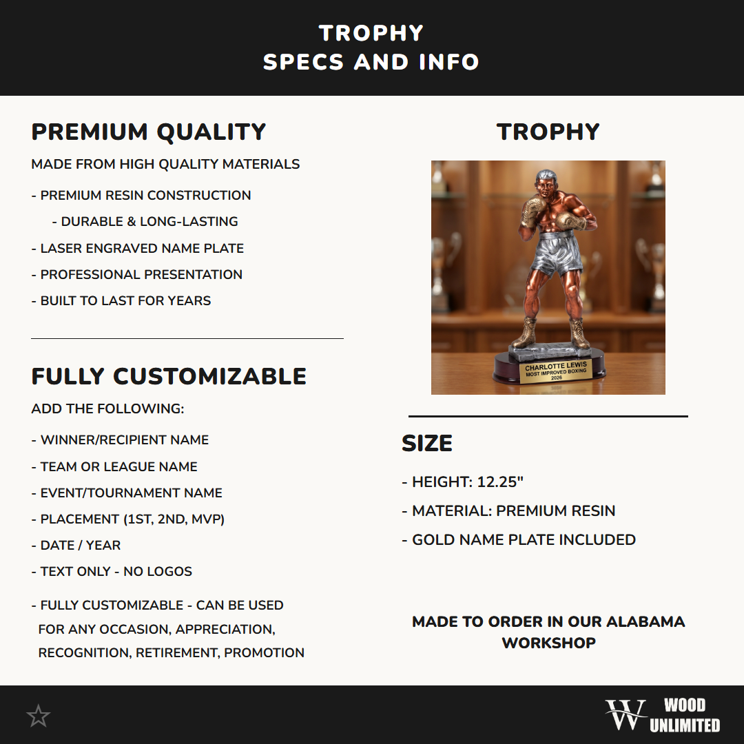 Personalized Boxing Trophy, Custom Engraved Boxer Champion Award, Boxing Tournament & Gym Gift