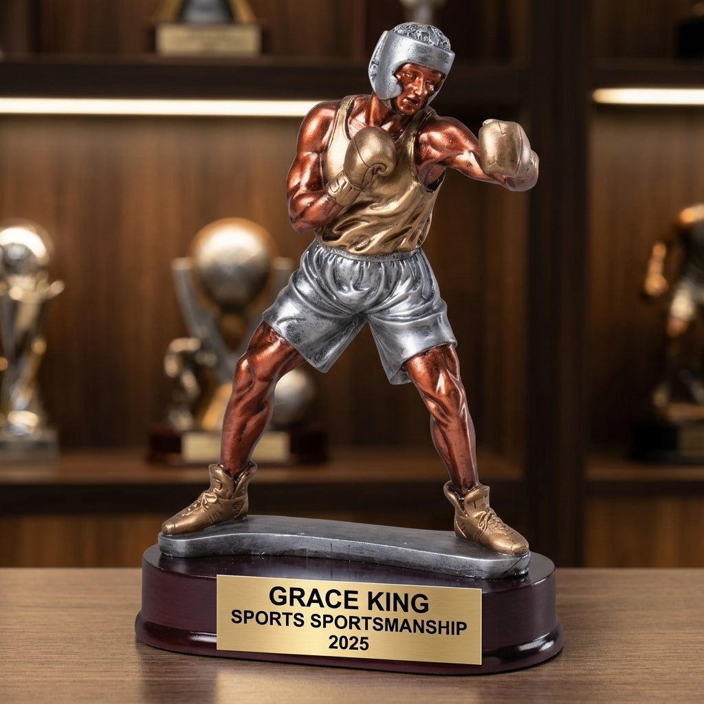 Boxing Trophy | Personalized Sports Award | Custom Engraved | Boxer Gift | Team Banquet | Award Ceremony | Wood Base - View 1