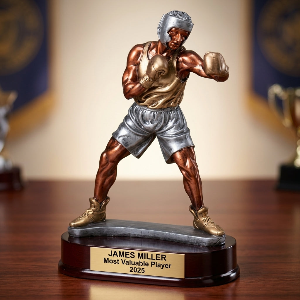 Boxing Trophy | Personalized Sports Award | Custom Engraved | Boxer Gift | Team Banquet | Award Ceremony | Wood Base - View 2