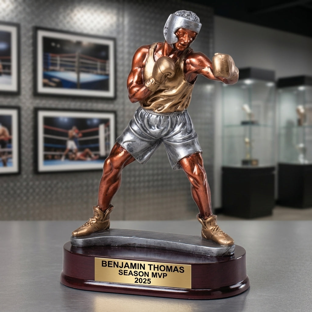 Boxing Trophy | Personalized Sports Award | Custom Engraved | Boxer Gift | Team Banquet | Award Ceremony | Wood Base - View 3
