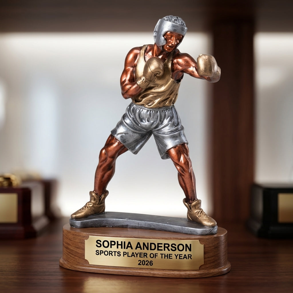 Boxing Trophy | Personalized Sports Award | Custom Engraved | Boxer Gift | Team Banquet | Award Ceremony | Wood Base - View 4