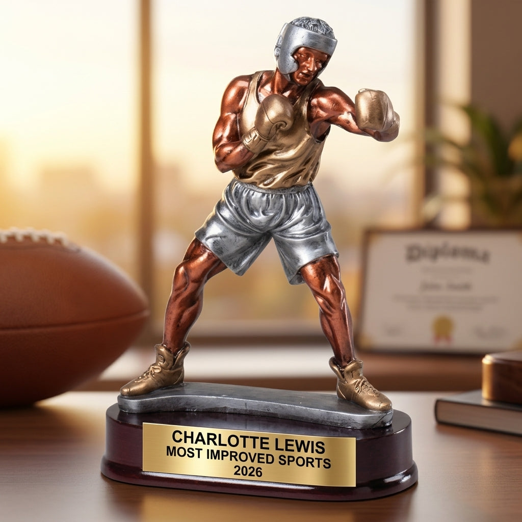 Boxing Trophy | Personalized Sports Award | Custom Engraved | Boxer Gift | Team Banquet | Award Ceremony | Wood Base - View 5