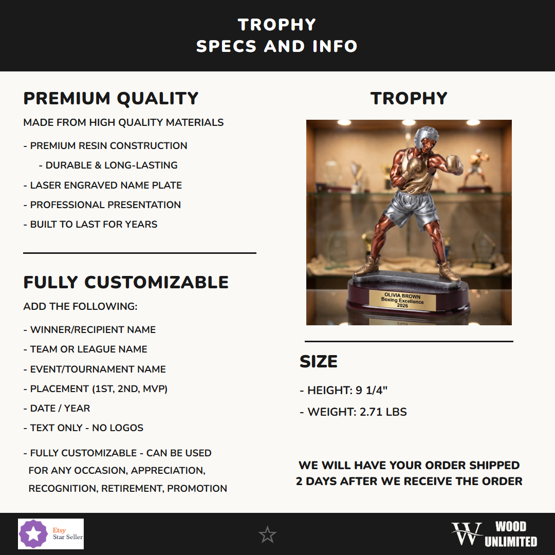 Specifications: 9 1/4" tall boxing award