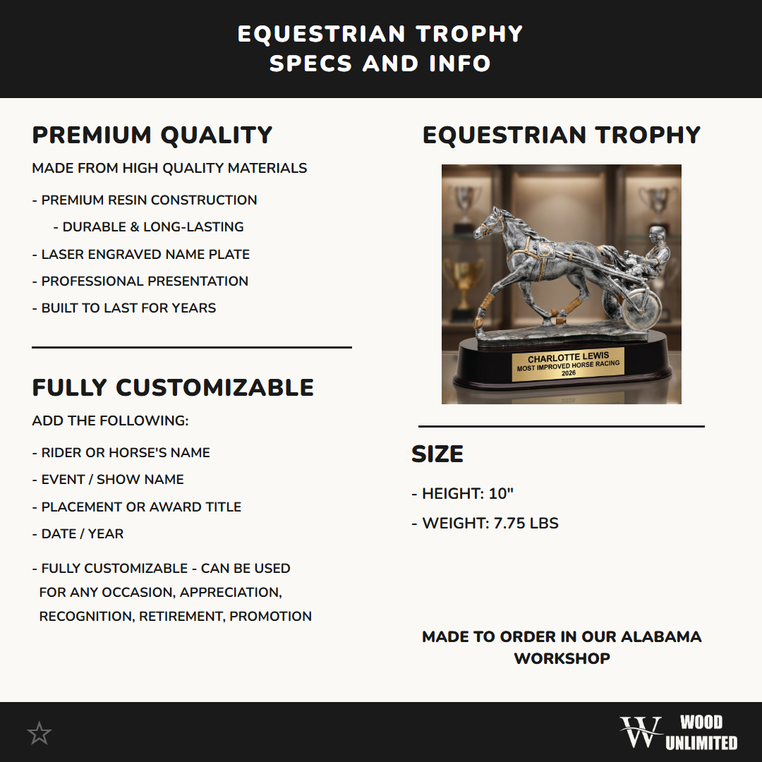 Horse Racing Trophy Award | Personalized Sulky Award | Custom Engraved | Harness Racing Gift | Horse Racing Trophy