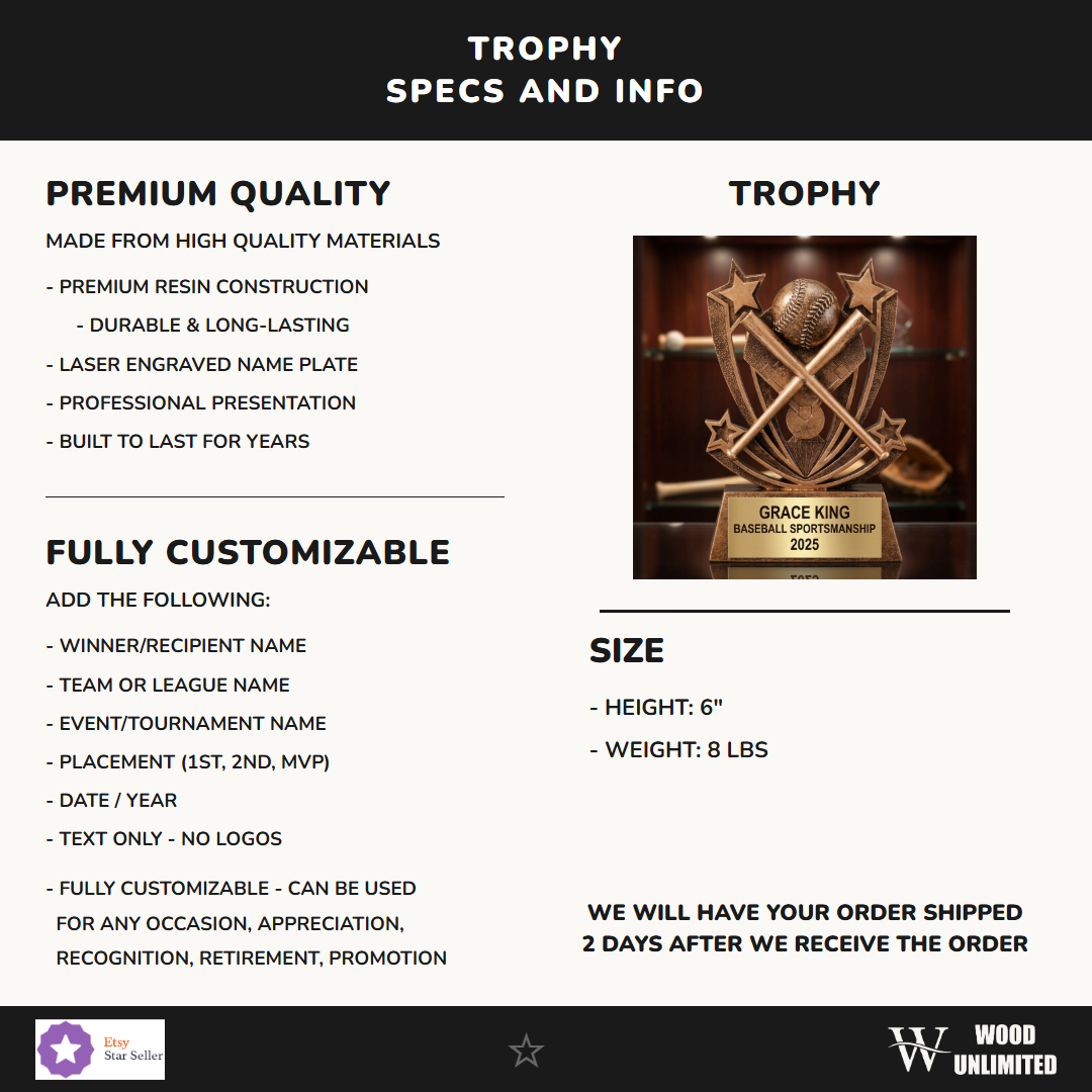 Personalized | Baseball Award product photo showing custom personalization, ideal for baseball trophy and mvp award shoppers