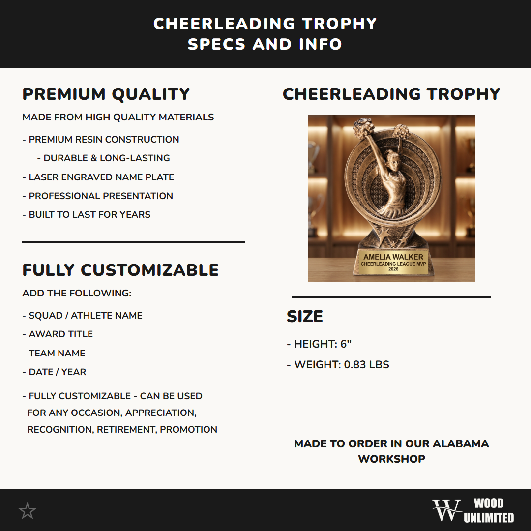 Personalized | Cheerleading Award | Custom Engraved | Cheerleading Trophy | Personalized Cheer | Engraved Award | Cheerleader Gift