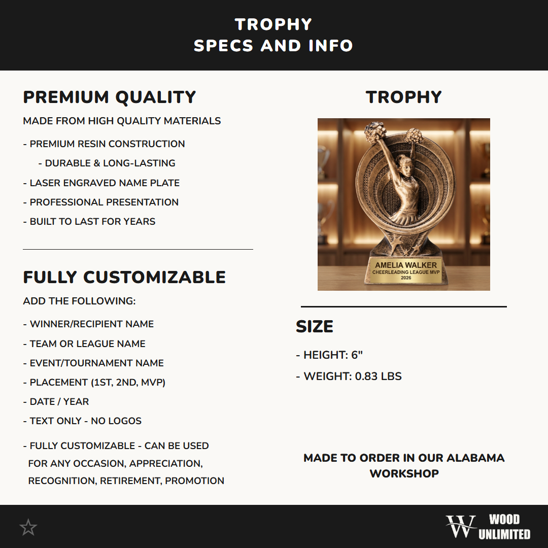 Personalized | Cheerleading Award | Custom Engraved | Cheerleading Trophy | Personalized Cheer | Engraved Award | Cheerleader Gift