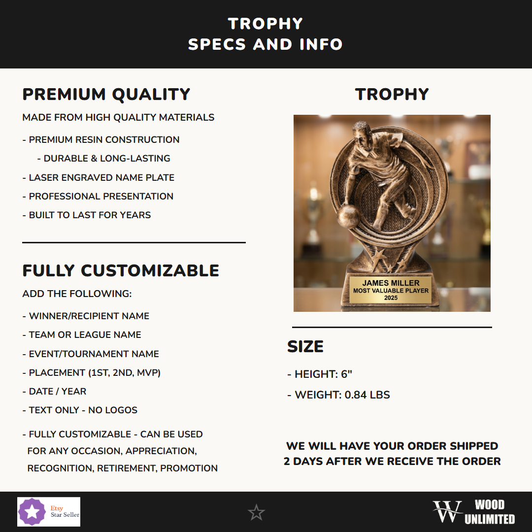 Bowling Trophy Award Specifications — dimensions, materials, features